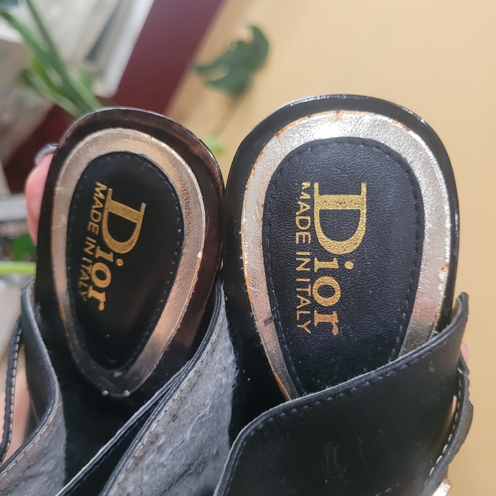 Dior Black Leather Mules with Gold Accent Heels - Picture 15 of 15